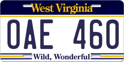 WV license plate OAE460