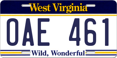 WV license plate OAE461