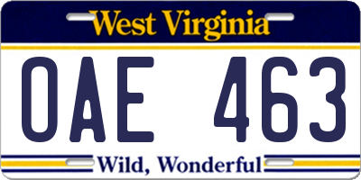 WV license plate OAE463