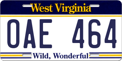 WV license plate OAE464