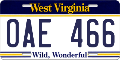 WV license plate OAE466