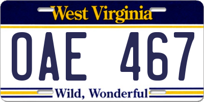 WV license plate OAE467