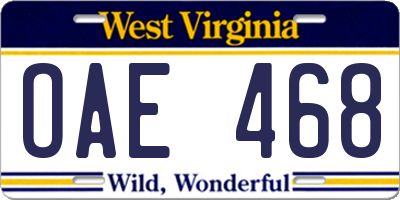 WV license plate OAE468
