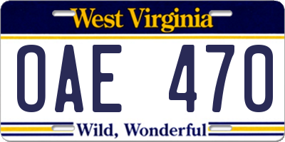 WV license plate OAE470