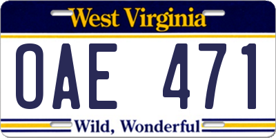 WV license plate OAE471