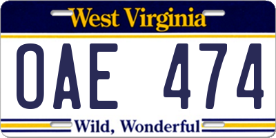 WV license plate OAE474
