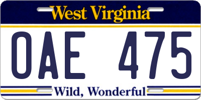 WV license plate OAE475