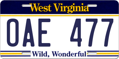 WV license plate OAE477