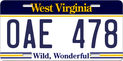 WV license plate OAE478