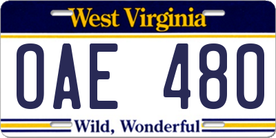 WV license plate OAE480