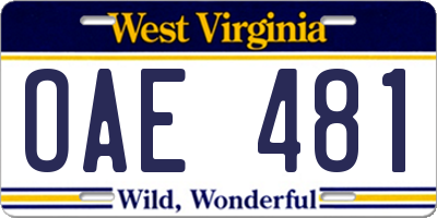 WV license plate OAE481