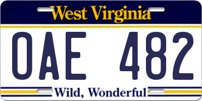WV license plate OAE482