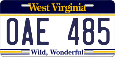 WV license plate OAE485