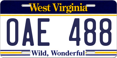 WV license plate OAE488