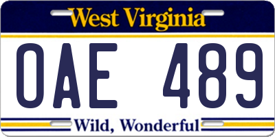 WV license plate OAE489