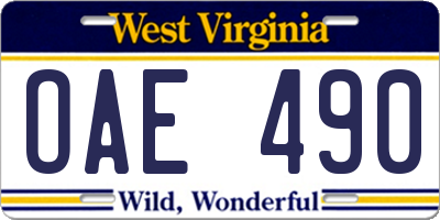 WV license plate OAE490