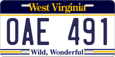 WV license plate OAE491