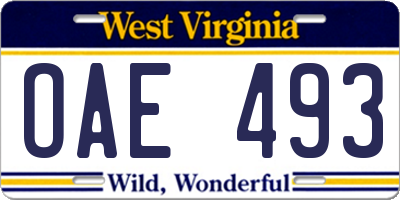 WV license plate OAE493