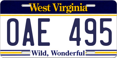 WV license plate OAE495