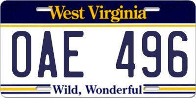 WV license plate OAE496