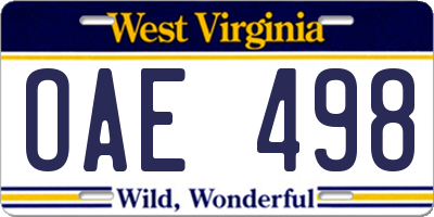 WV license plate OAE498