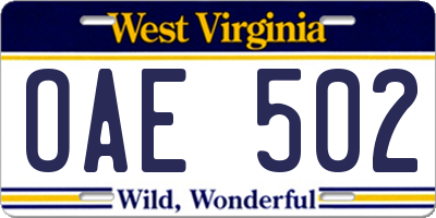 WV license plate OAE502