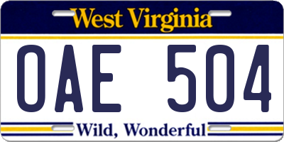 WV license plate OAE504