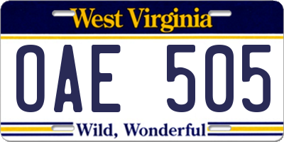 WV license plate OAE505