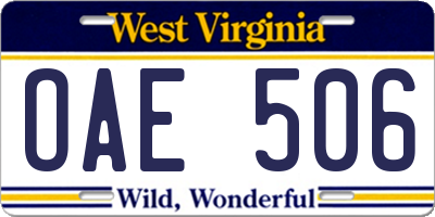 WV license plate OAE506