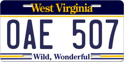 WV license plate OAE507