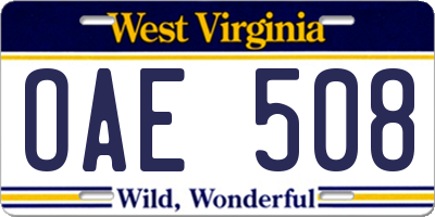 WV license plate OAE508