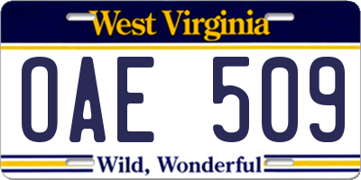 WV license plate OAE509