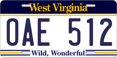 WV license plate OAE512
