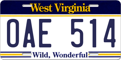 WV license plate OAE514