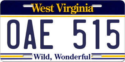 WV license plate OAE515