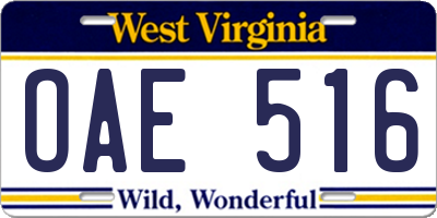 WV license plate OAE516