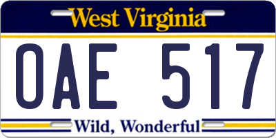 WV license plate OAE517