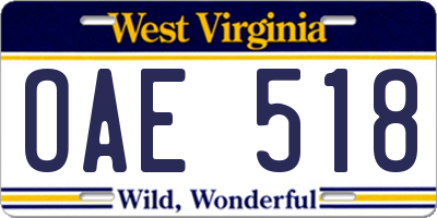 WV license plate OAE518