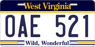 WV license plate OAE521