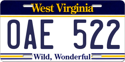 WV license plate OAE522