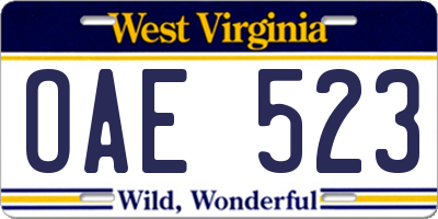 WV license plate OAE523