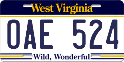 WV license plate OAE524