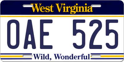 WV license plate OAE525