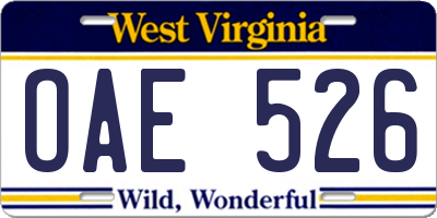 WV license plate OAE526