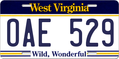 WV license plate OAE529