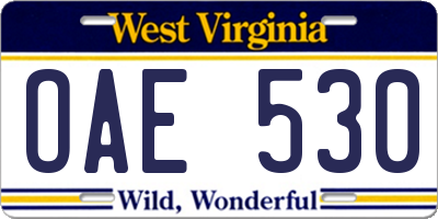 WV license plate OAE530