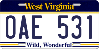 WV license plate OAE531