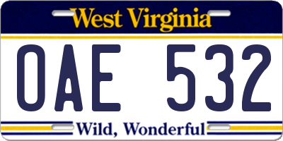 WV license plate OAE532