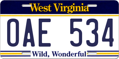 WV license plate OAE534