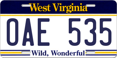 WV license plate OAE535